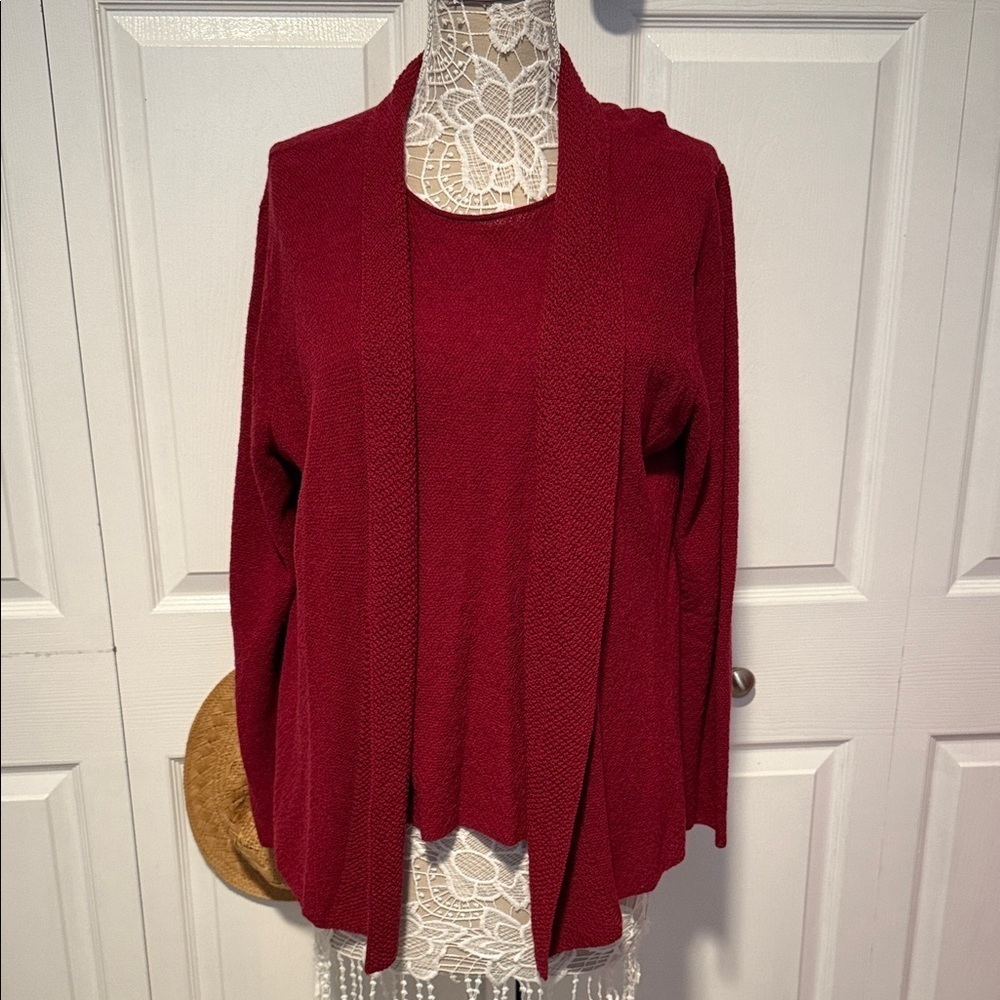 Eileen Fisher Elegant Red 2pcs Set Italian Yarn 100% Wool Sweater XL